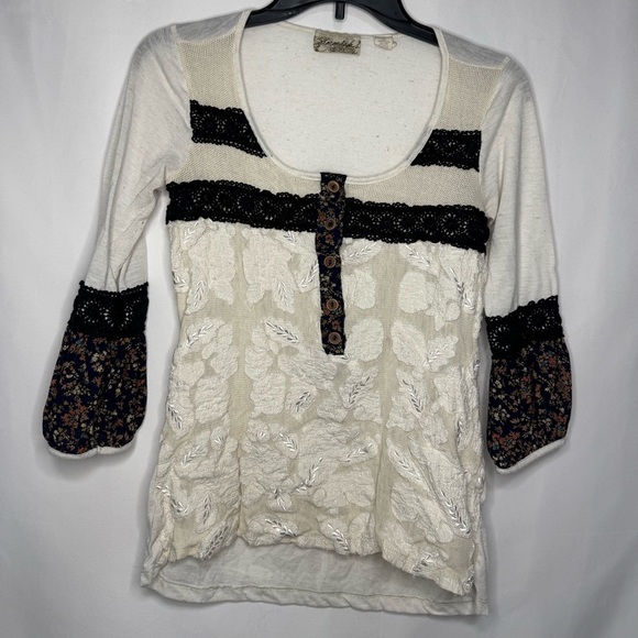 BKE Tops - BKE Cream Embellished Buttoned Blouse - Size S